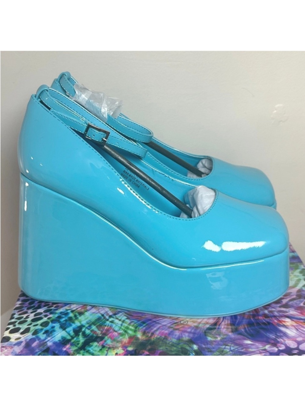 •CAPE ROBBIN• “Jenny” Closed Toe Platform Heels w/ Ankle Strap - Teal // NIB